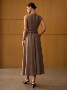 MOTF PREMIUM WOOL BELTED DRESS - Coffee Brown - View 3