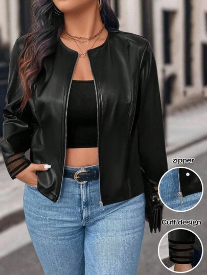 SHEIN Clasi 大码女式休闲前拉链夹克