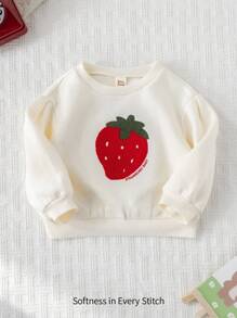 Cozy Pixies Baby Girl Strawberry Pattern Knitted Soft Round Neck Drop Shoulder Pullover Sweatshirt,In Fall/Winter - Multicolor - View 4