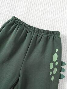 Cozy Pixies 2pcs Baby Boy Cartoon Dinosaur Print Hooded Long Sleeve Sweatshirt And Elastic Waist Jogger Pants Set Fall Winter