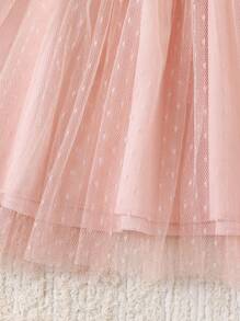 SHEIN Baby Girls' Pink Lace Patchwork Elegant Long Sleeve Dress - Pink - View 5