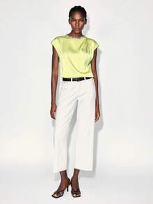 Maija 女士优雅通勤水钻装饰盖袖衬衫，夏季 - 黃色 - 查看 5