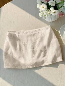 Comfortcana Damen weiß bestickter eleganter Bleistiftrock für den Arbeitsweg