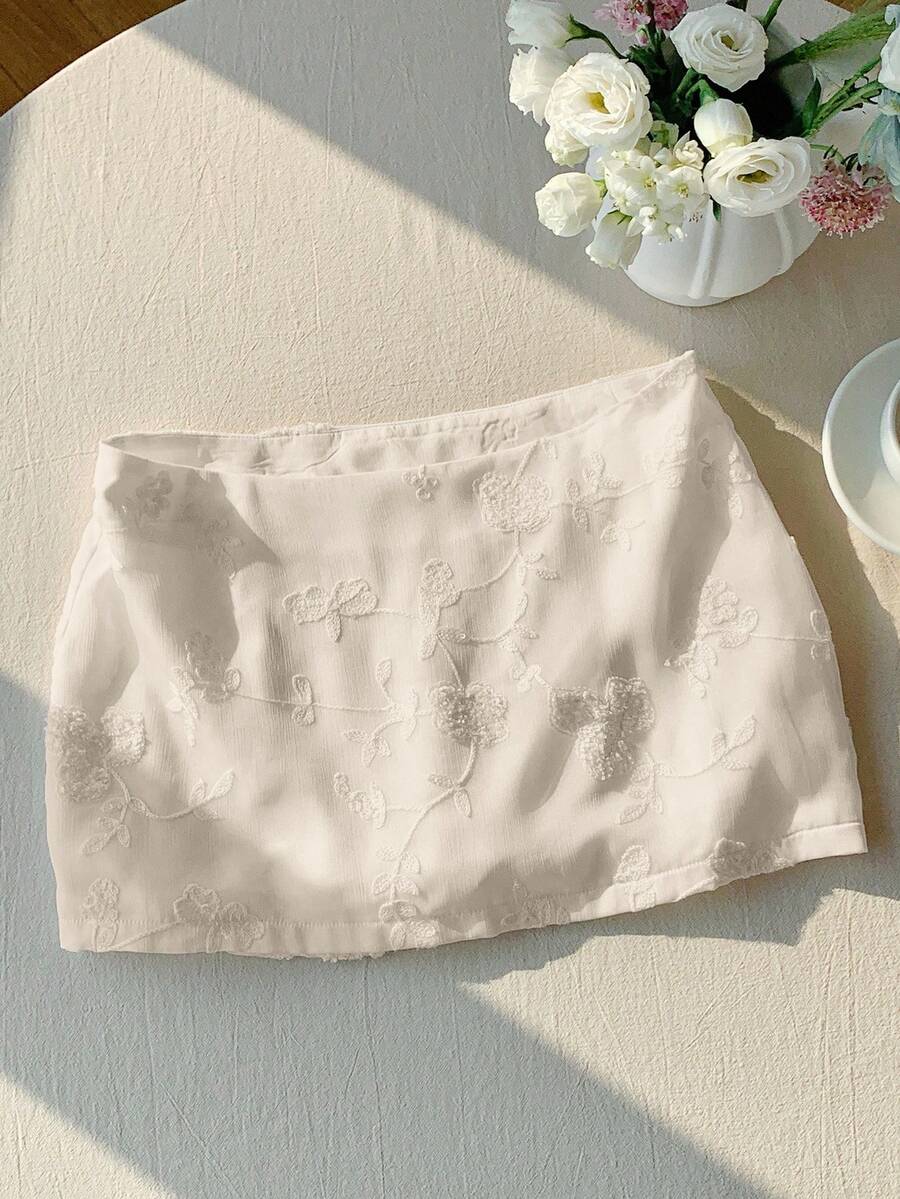 Comfortcana Damen weiß bestickter eleganter Bleistiftrock für den Arbeitsweg