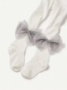 Cozy Pixies 1 件装女婴厚款蝴蝶结装饰紧身裤，适合户外穿着 - 白色 - 查看 10