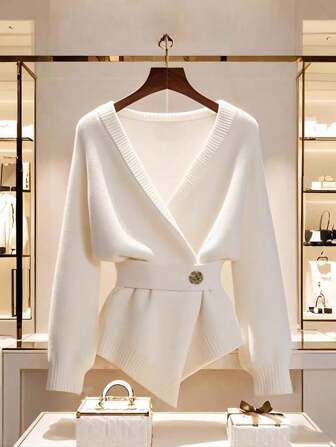 Franclia New Autumn/Winter High-Quality Elegant Versatile Soft White Cardigan For Women Fall Cloth For Women