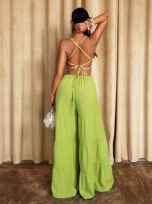 Sirith Women's Backless Cutout Jumpsuit In Lime Green, Sexy Resort Wear