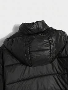 SHEIN Teen Boys' Casual Padded Puffer Hooded Zip-Up Jacket, All-Match Versatile Winter Coat, Quilted Design, Suitable For Commuting, School, Daily Casual, Travel, Outdoor, Party, Sports, Fall Autumn And Winter Coat - Black - View 4