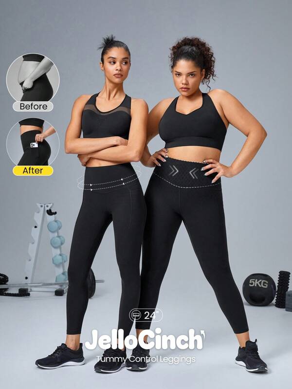 GLOWMODE FeatherFit™-Sculpt Snatch It Tummy Control Pocket Soft Silicone Waistband Leggings Medium Impact Jogging Gym Cycling