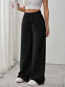 EURMUSE Women's Straight Leg Sport Pants With Pocket And Stitching Detail - Black - View 5