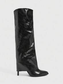 CUCCOO SZL 尖头过膝长靴，纤细高跟及膝性感骑马靴，女士圣诞节礼物 - 黑色 - 查看 8