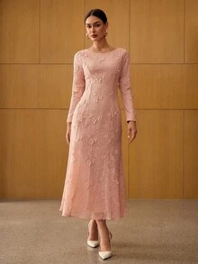 MOTF PREMIUM APPLIQUES ZIPPER DRESS - Pink - View 4