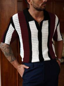 Manfinity Homme Men's Summer Casual Colorblock Striped Knit Sweater