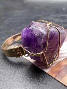 SHEIN Basic living 1pc Natural Crystal Rough Raw Ring Healing Gemston Statement Copper Wire Wrapped Asymmetric Crystal Gemstone Adjustable Adjustable Rings Jewelry For Women Girls Best Gifts Birthday Graduation