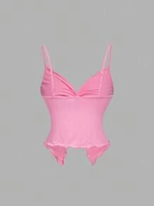 SHEIN MOD 休闲时尚百搭纯色性感夏季女式背心 - 粉色 - 查看 5