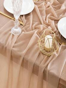 1 件 73 英寸 X 300 英寸雪纺桌旗，浅腮红雪纺桌布/围巾，带银色闪光的透明婚礼桌布，适合优雅婚礼、乡村波西米亚派对、新娘送礼会、婴儿送礼会、公主派对、甜点桌、新娘宴会等