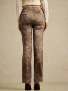 Briarwyn Pantaloni casual vintage a gamba dritta di stile "Old Money" da donna, adatti per l autunno e l inverno, abiti vintage da donna per l estate - Cachi - Visualizzare 2