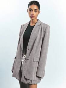 Maija 女士格子翻领长袖休闲办公夹克，节日 - 棕色 - 查看 6