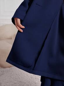 SHEIN Lady 秋冬卡其色翻领羊毛大衣优雅女士秋季风衣大衣双排扣羊毛大衣带吊带设计冬季女士夹克风衣女士外套秋季女装冬季女装女装服装秋季女装 - 藏蓝色 - 查看 6