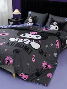 HELLO KITTY AND FRIENDS | SHEIN 3件組卡通字母印花深灰色床上用品被套組，適用單人床/雙人床/加大床/特大床，適合宿舍/居家 - 彩色 - 查看 2