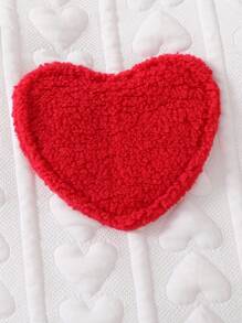 女婴冬季绗缝心形图案长袖连体衣（带帽子）连体睡衣套装 - 紅白色 - 查看 4