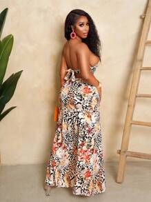 BamGleam Váy yếm hở lưng họa tiết da báo và hoa gợi cảm dành cho nữ có đường xẻ - Nhiều màu - Xem 2