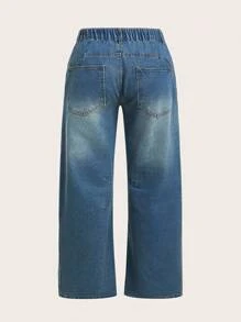 Bohemela 大码休闲梭织牛仔低腰宽松哈伦裤 - 藍色 - 查看 7