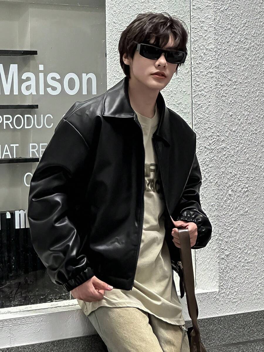 DAZY Teen Boy Padded Coat, Fall Leather Jacket - Black - View 1