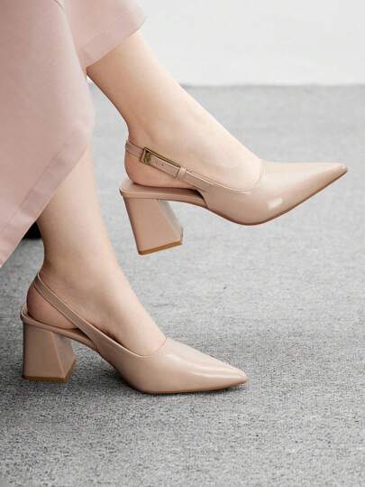 CUCCOO BIZCHIC Tacones de mula con puntera puntiaguda, talón grueso y hebilla lateral en color albaricoque, adecuados para el uso diario, citas y fiestas