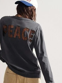 Bohemela Áo thun tay dài bằng cotton giặt, cổ chữ V, màu trơn, họa tiết thêu rỗng, phong cách Boho dành cho nữ, phong cách đồng quê cổ điển phương Tây, thích hợp cho kỳ nghỉ mùa hè/thu/đông - Màu xám đen - Xem 9