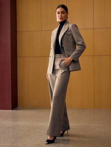 HERRINGBONE HIGH-RISE WIDE LEG PANTS, AUTUMN/WINTER - Grey - View 6