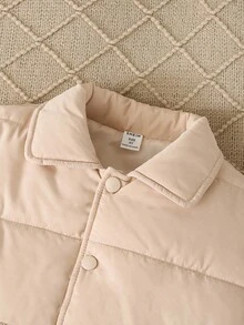 Young Boys Solid Color Minimalist Everyday Padded Coat, Long Sleeve Fall Winter - Apricot - View 5
