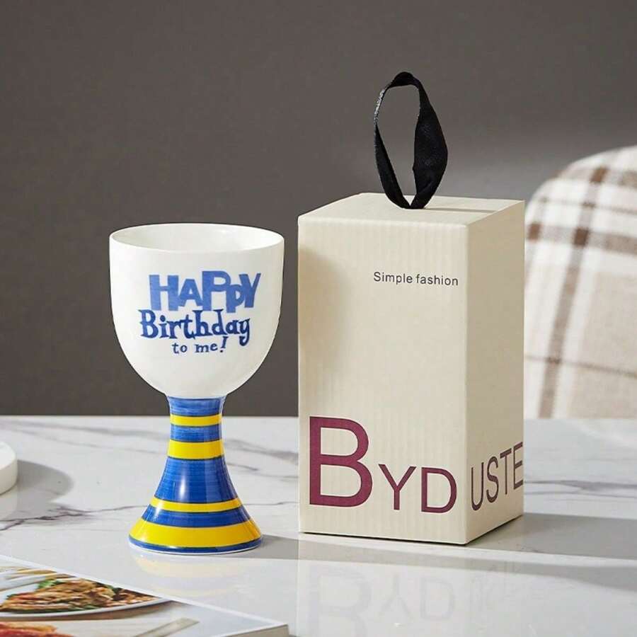 Zazumi 1pc Creative Hand-Painted Ceramic Water Cup Dessert Ice-Cream Cup Girls Birthday Gift Tall Glass