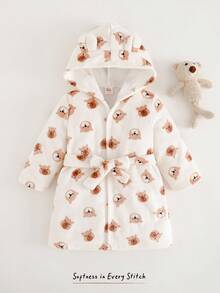Cozy Pixies Áo choàng lông cừu dày có mũ trùm đầu họa tiết gấu hoạt hình 3D cho bé trai kèm dây rút - Nhiều màu - Xem 3