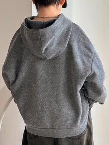 SHEIN Little Byeori Young Boys' Casual Korean Style Loose Fit Fleece Crew Neck Sweatshirt, Suitable For Commuting, School, Daily Casual Wear, Sports, Autumn/Winter - Grey - View 2