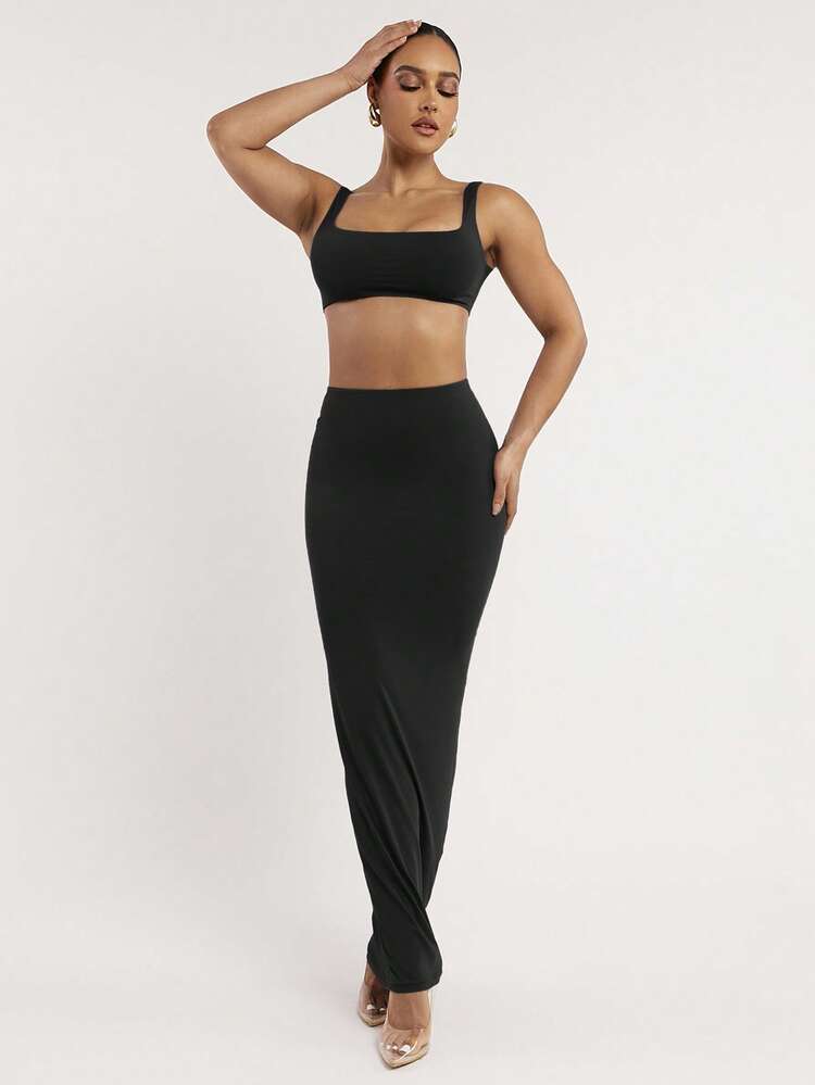 Silquee 魔力系列纯灰色宽领无袖吊带背心，休闲修身，性感女式背心+加长裙，基本款，柔软弹力亲肤面料，零压力塑身衣，双层设计，特殊拼布工艺，国际认证安全 - 黑色 - 查看 7