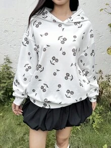SHEIN Áo sweatshirt dáng rộng in hình quả anh đào dễ thương, phong cách thường ngày dành cho nữ tuổi teen, thích hợp cho mùa Thu/Đông. - trắng - Xem 5
