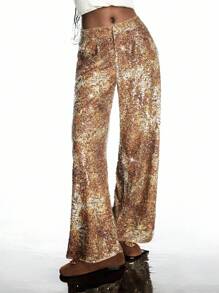 LYSMO Women's Fashionable Sequin Long Pants, Suitable For Concerts And Parties - Red - View 1