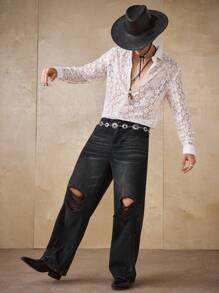 Manfinity Homme Men's Solid Color Sheer Long Sleeve Casual Sexy Shirt - White - View 4