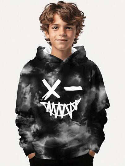 SHEIN Áo sweatshirt nam tuổi teen phong cách tối giản, vẽ graffiti thủ công, phong cách hip hop, thể thao, đường phố, Y2K, rộng rãi và thoải mái, phù hợp cho mùa thu/đông.