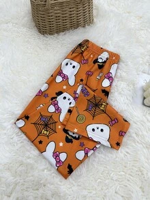 بيجامة بناتية للأطفال الصغار بطبعة أرنب وقرع هالوين، ملابس علوية بأكمام قصيرة وبنطلون