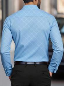 Manfinity Mode Men's Button Down Long Sleeve Slim Fit Business Formal Dress Shirt,Long Sleeve Men Shirt Light Blue Shirts For Men Baby Blue Dress Shirt Men Light Blue Dress Shirt Light Blue Patterned Dress Shirt Business Casual Light Blue Shirt, For Fall - Blue - View 2