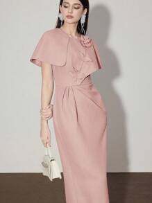 Modelyn Women's Elegant Midi Dress With 3D Floral Texture