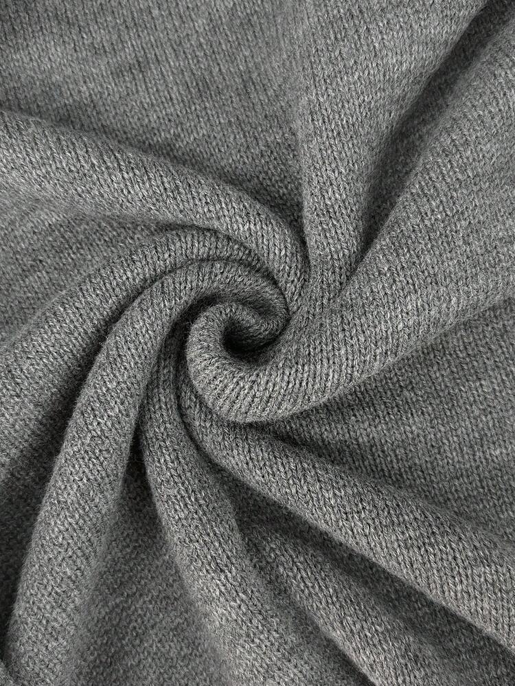 SHEIN Lacomfia 大码休闲仿羊绒圆领短袖毛衣 - 灰色 - 查看 5