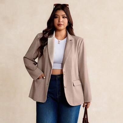 플러스플러스 사이즈 캐주얼 데일리 출퇴근 솔리드 컬러 노치 칼라 더블 포켓 블레이저 가을/겨울