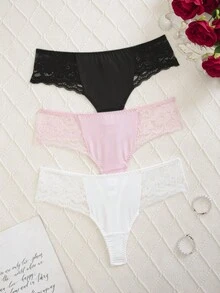 SHEIN Bộ 3 quần lót ren vá thanh lịch và trưởng thành dành cho nữ - Nhiều màu - Xem 6