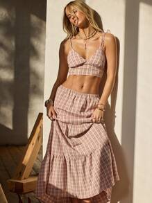 Aralina 女士休闲套装短款上衣搭配长裙，完美适合夏季和秋季外出装、乡村音乐会装和复古斯德哥尔摩风格 - 彩色 - 查看 4