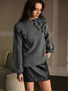 MOTF PREMIUM 秋冬立体花卉套头衫 - 灰色 - 查看 5