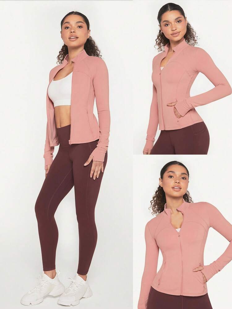 FeatherFit™ Slim-It Streamline Performance Secure Pockets Zip Up Long Sleeve Jacket Low Impact Yoga Pilates Daily Spring Summer