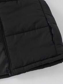 Tween Girl Casual Everyday Versatile Thick Sleeveless Hooded Open Front Solid Color Woven Vest Jacket Fall Winter - Black - View 3